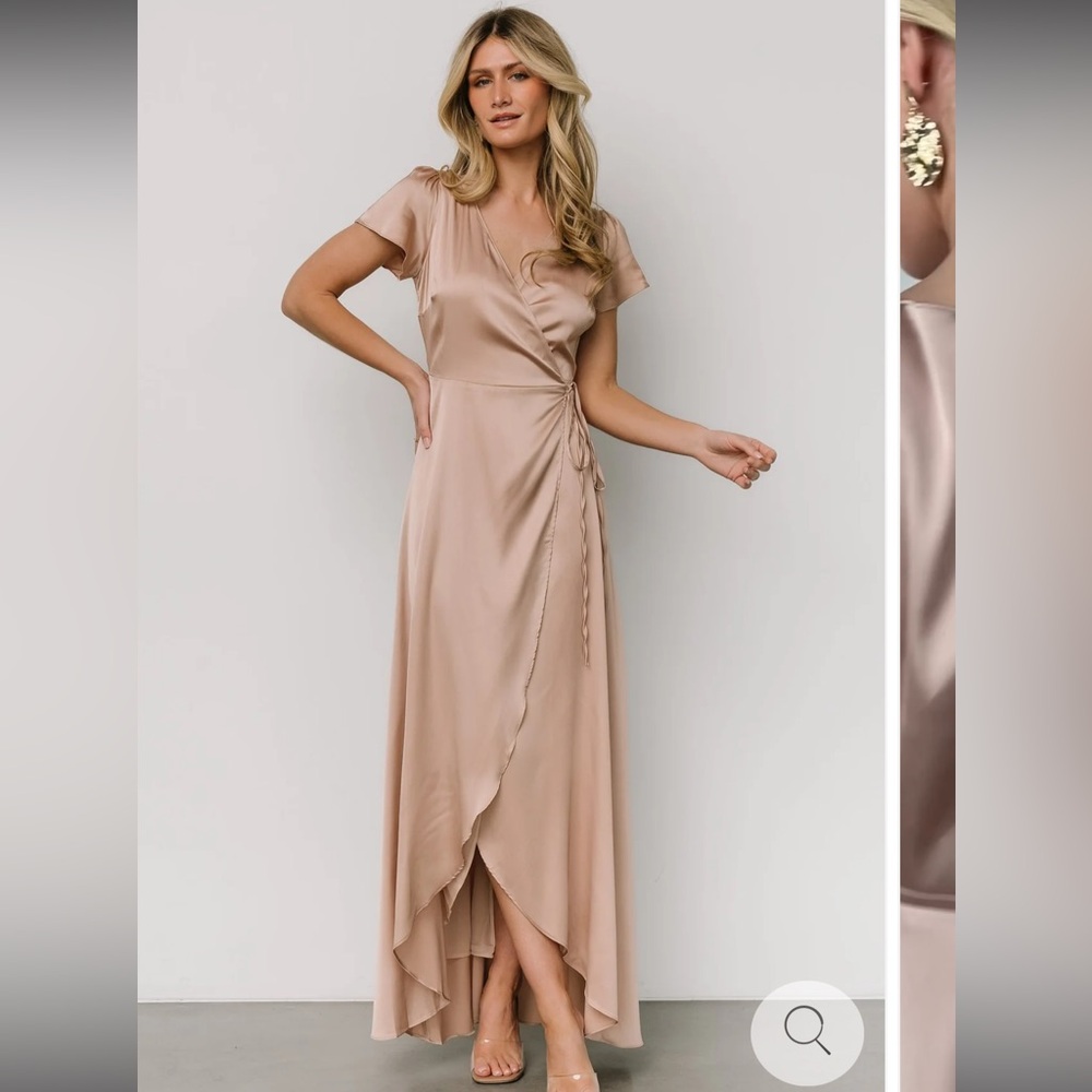 Baltic Born Satin Wrap Maxi Dress in Champagne